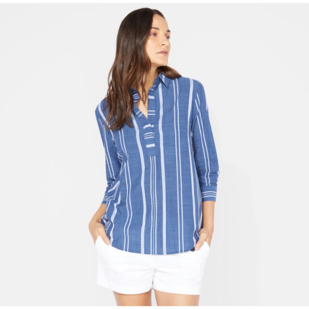 NAUTICA THREE-QUARTER SLEEVE STRIPE POPOVER SHIRT - Picture 1 of 6
